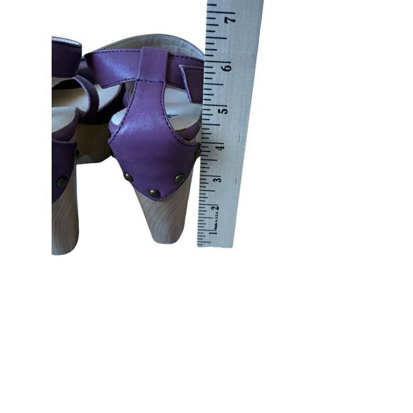 Farylrobin Anthropologie Chunky Wooden Heel Sandals size 9 Purple Leather - Picture 7 of 12